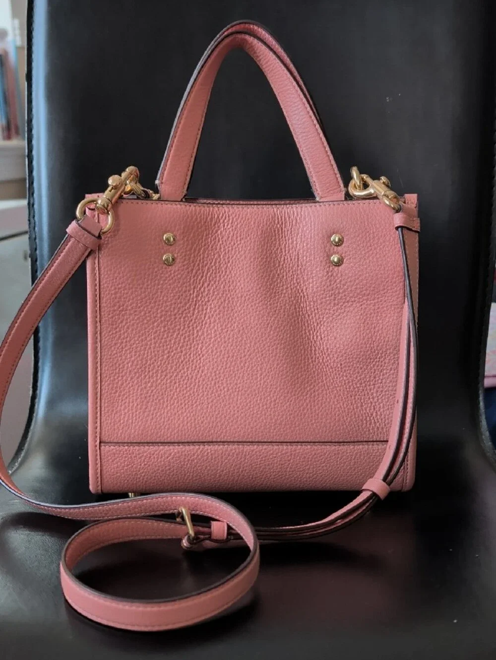COACH Pink Pebbled Leather Satchel with Embroidered Appliqués